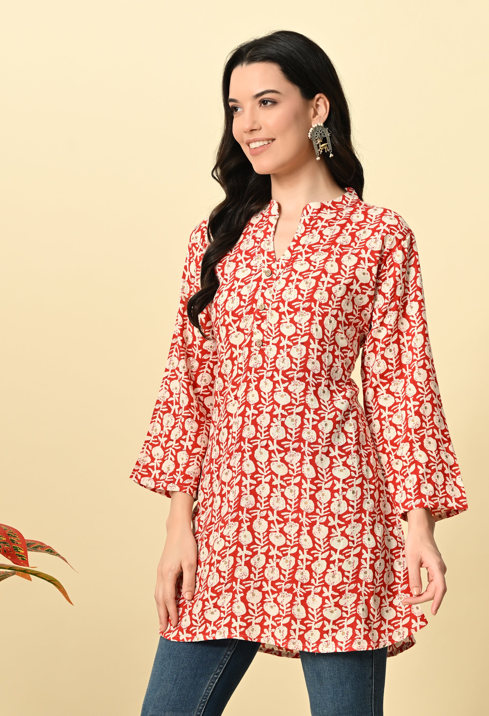 Red Printed Short Kurti_3_Trisukh Clothing