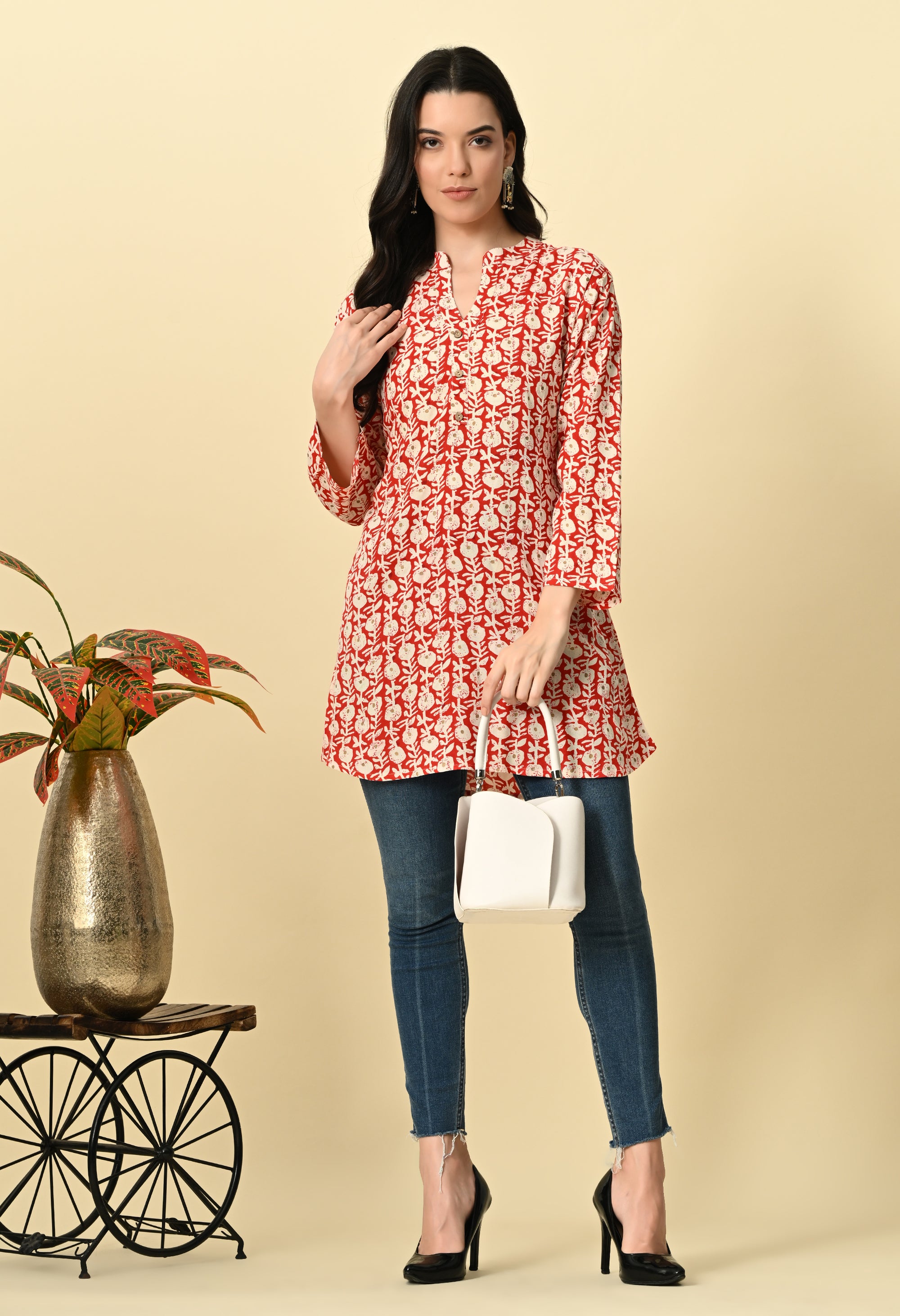 Red Printed Short Kurti_4_Trisukh Clothing