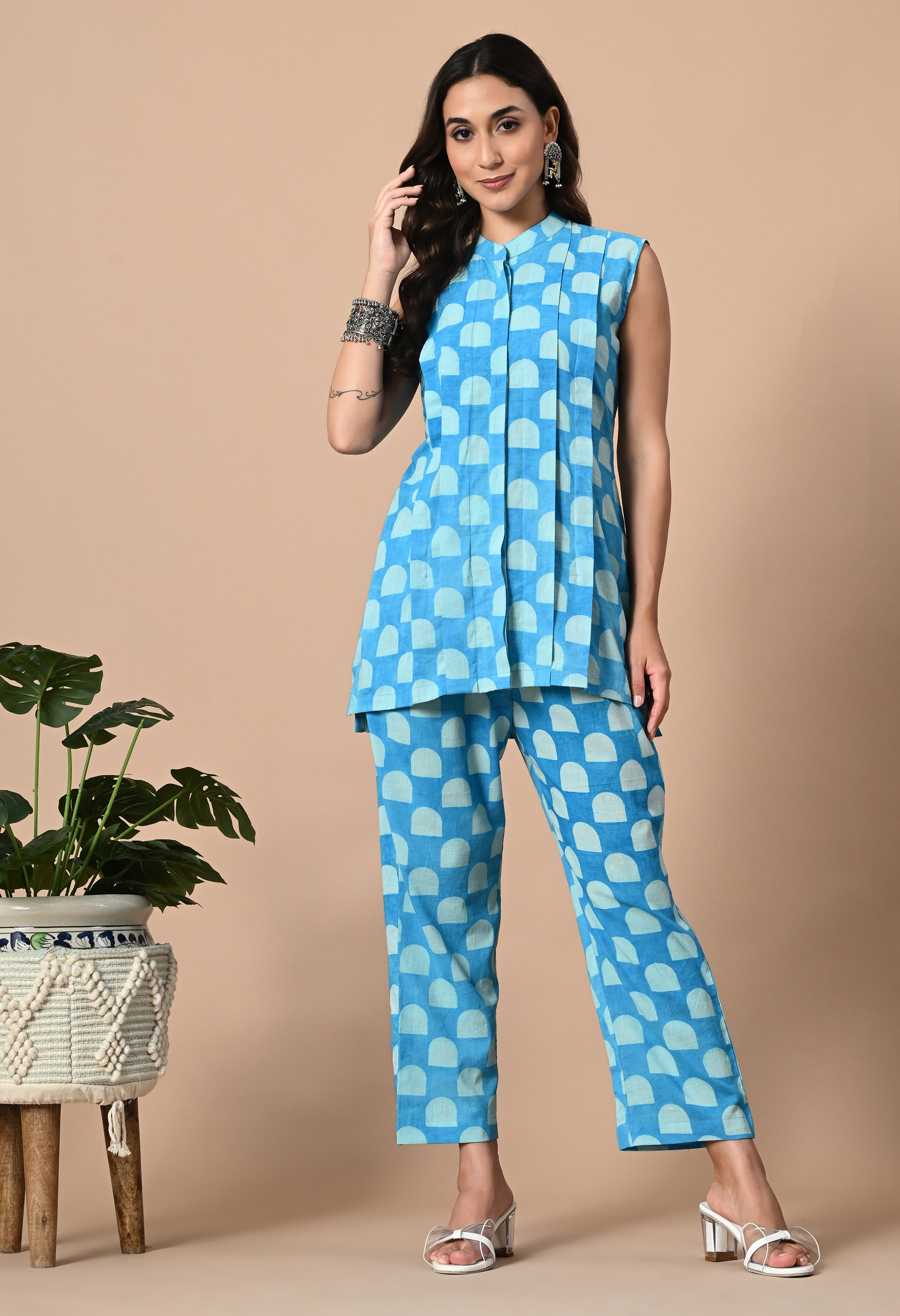 Sky Blue Pleated Kurta Coord_1_Trisukh Clothing 
