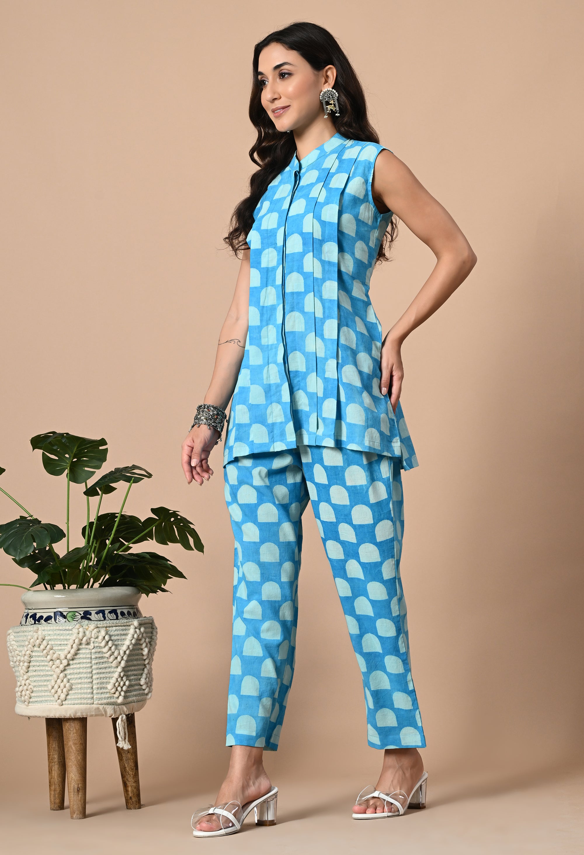 Sky Blue Pleated Kurta Coord_3_Trisukh Clothing 