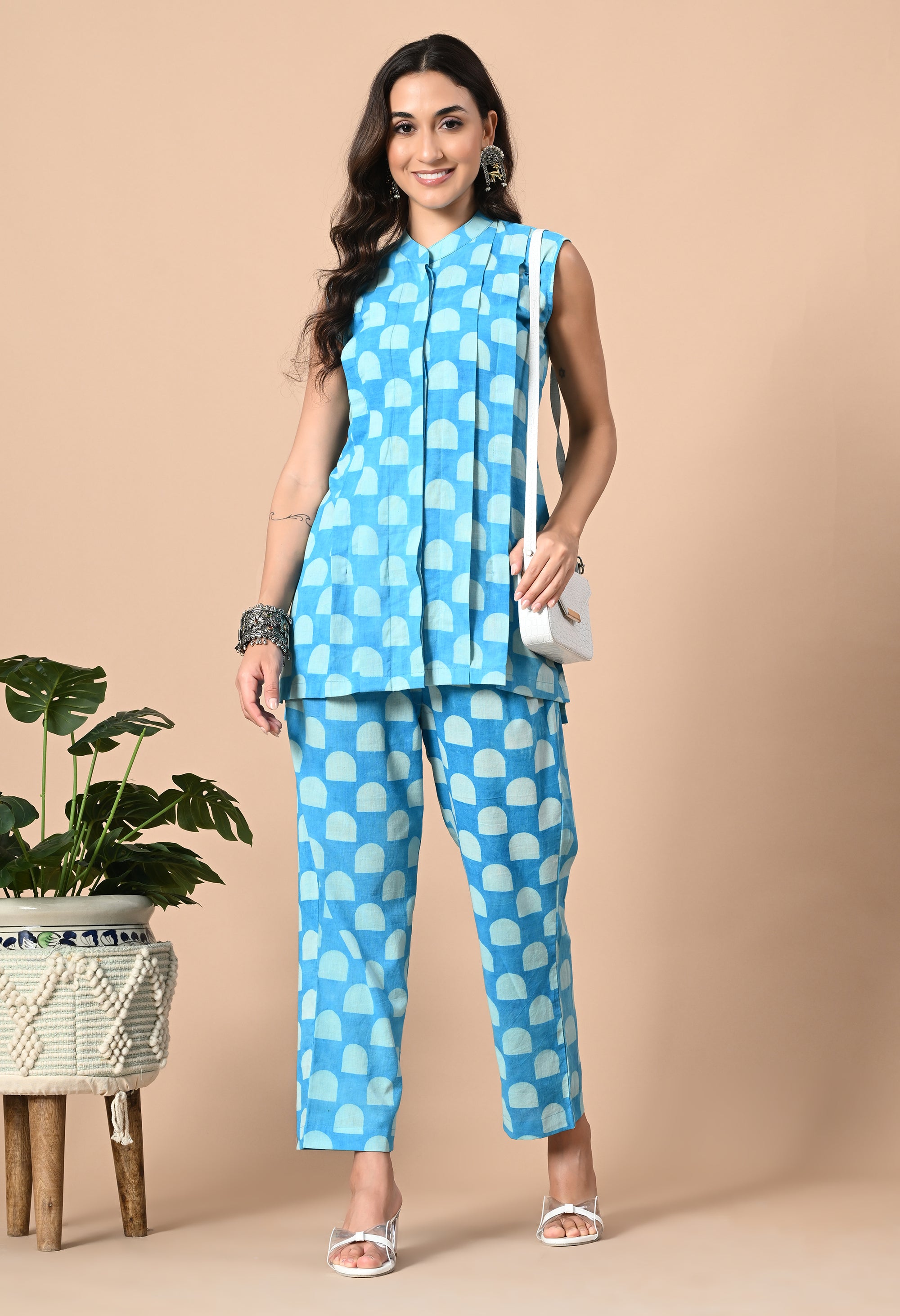 Sky Blue Pleated Kurta Coord_4_Trisukh Clothing 