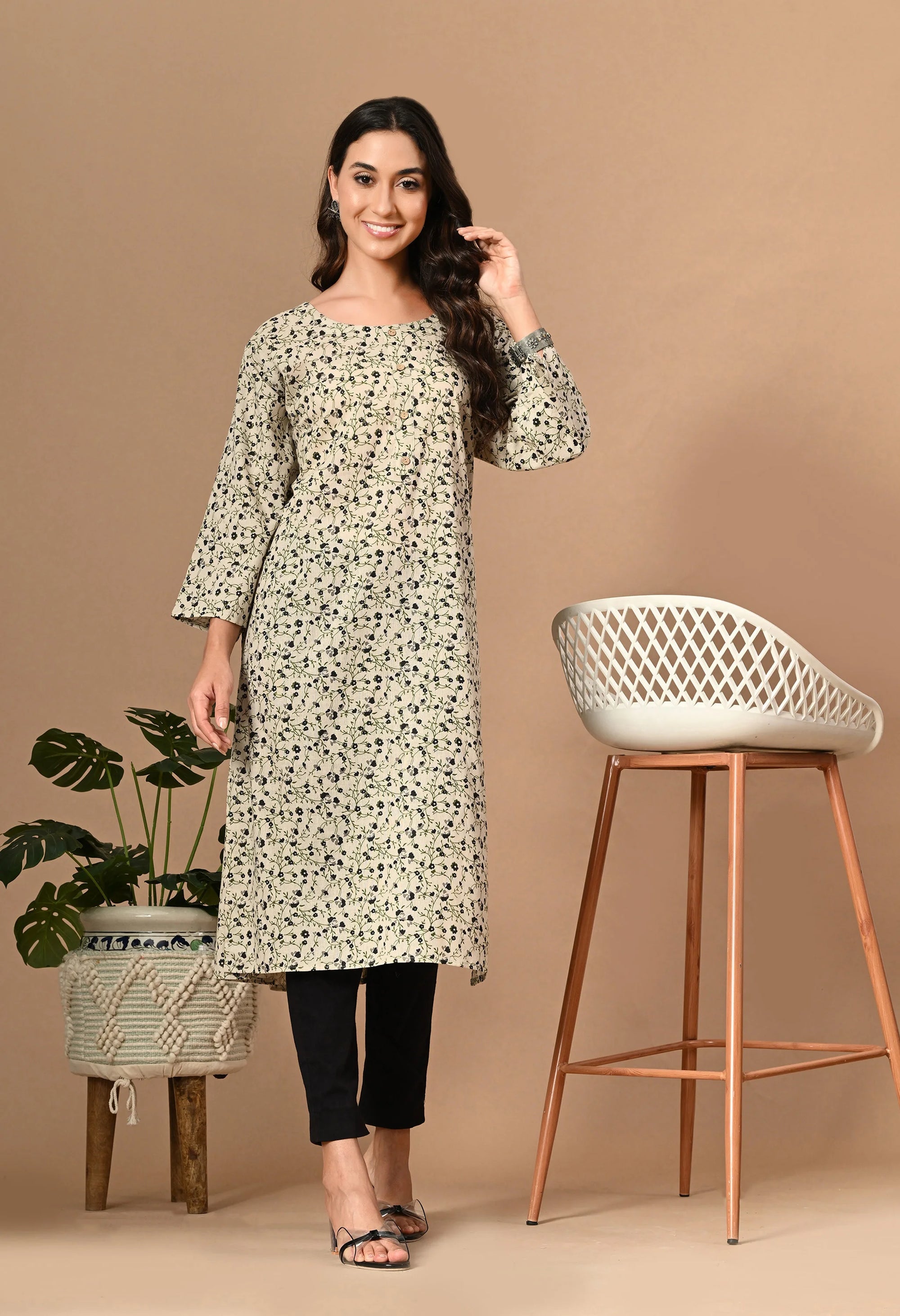White Printed Cotton Kurti_2_Trisukh Clothing 