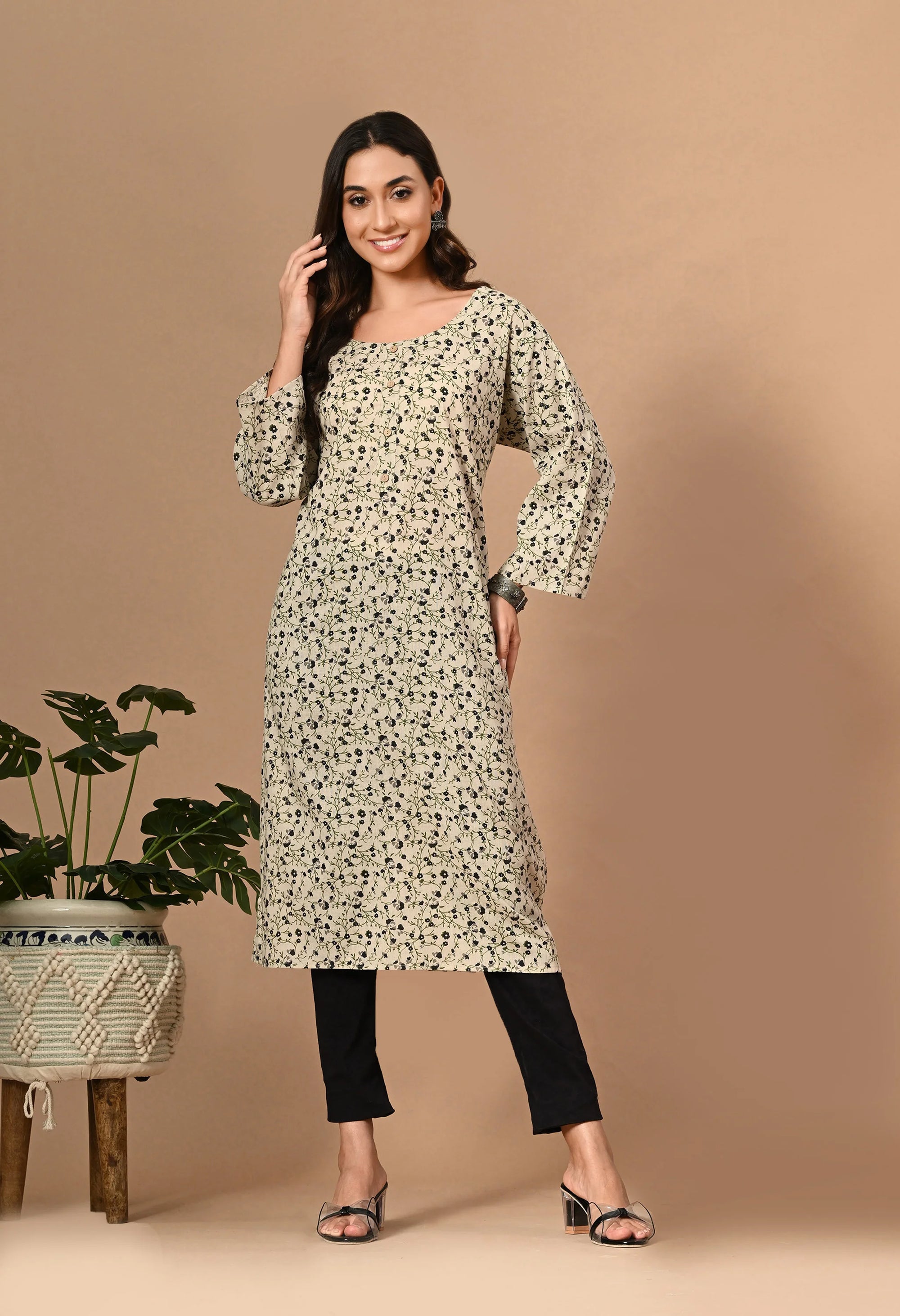 White Printed Cotton Kurti_6_Trisukh Clothing 