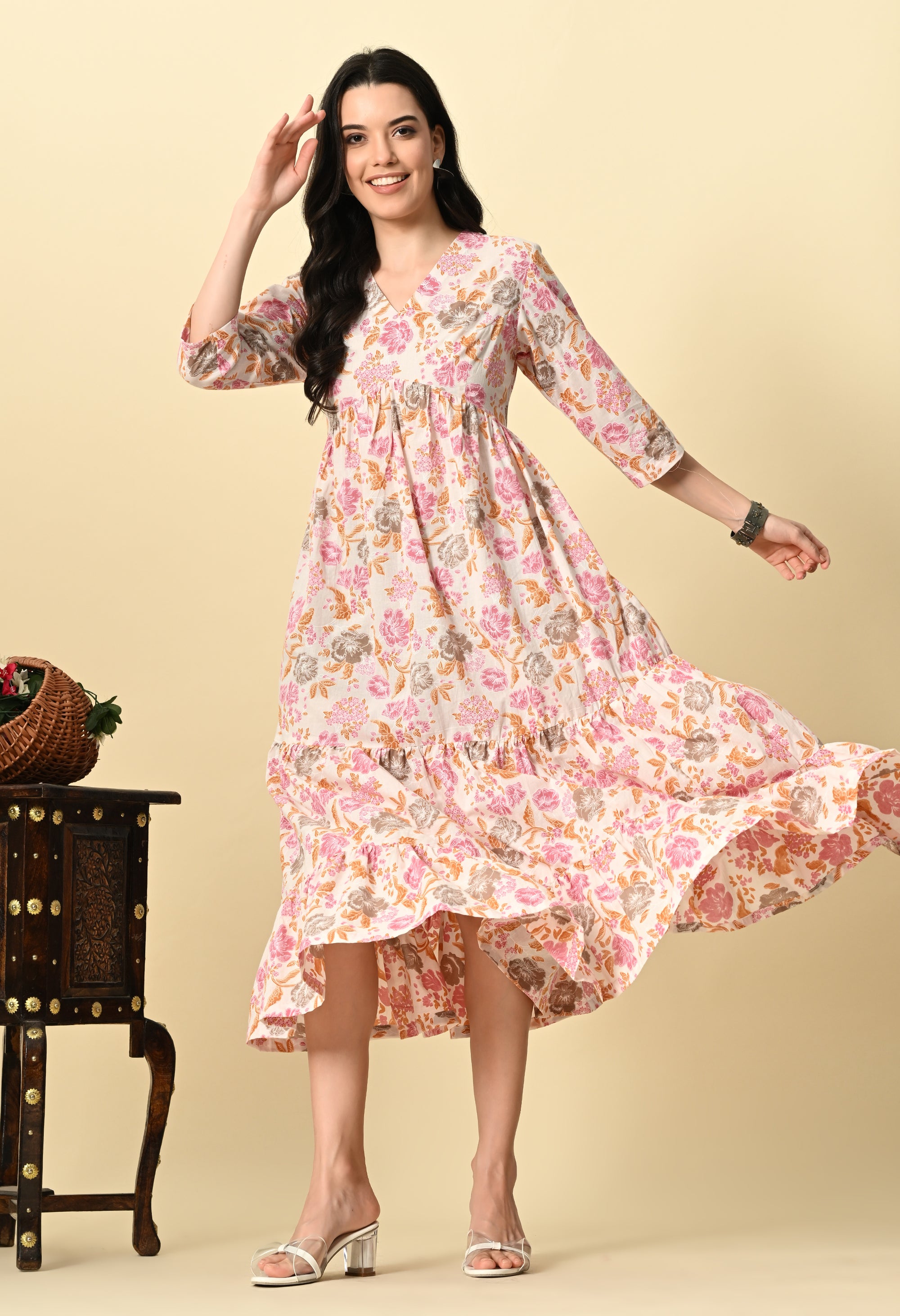 White Printed Maxi Dress_2_Trisukh Clothing