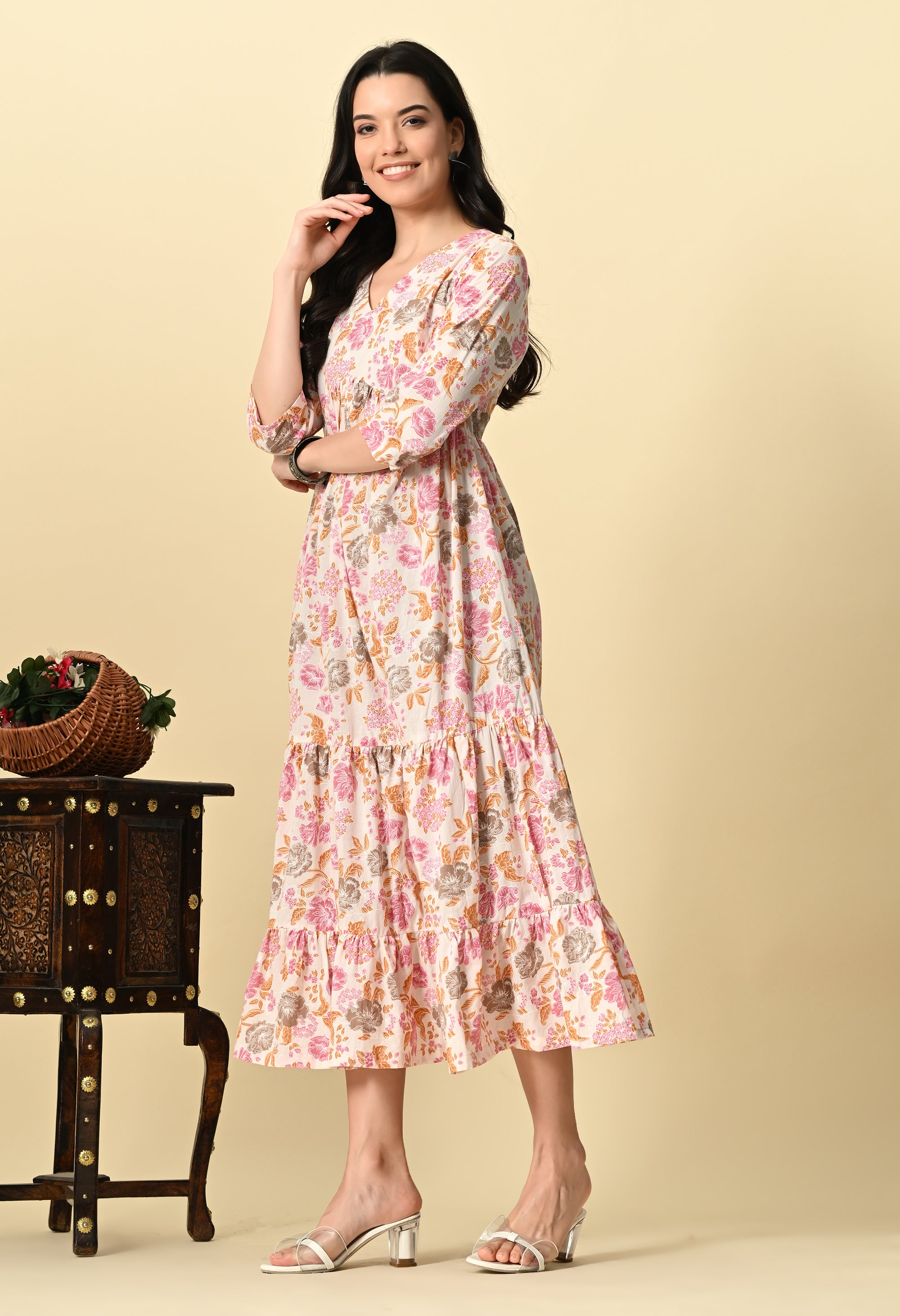 White Printed Maxi Dress_3_Trisukh Clothing