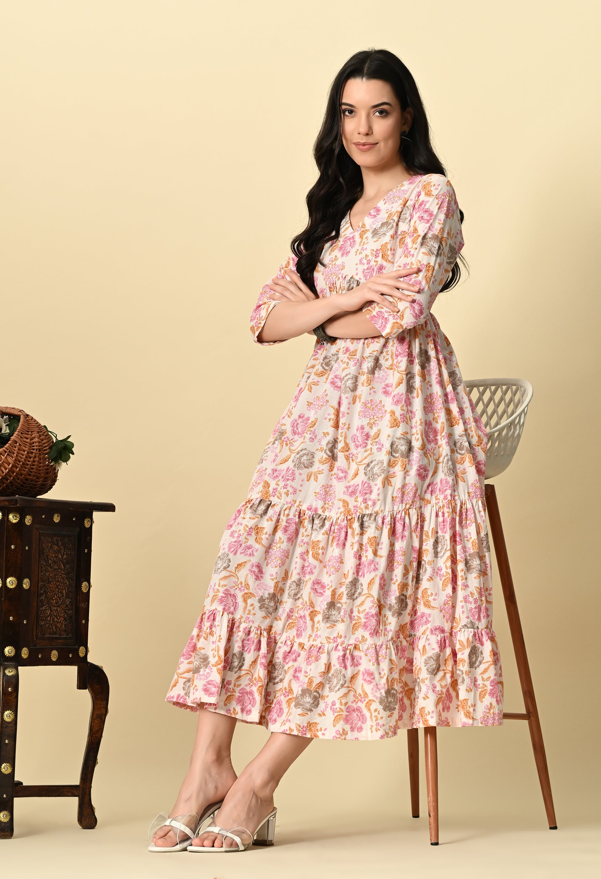 White Printed Maxi Dress_4_Trisukh Clothing