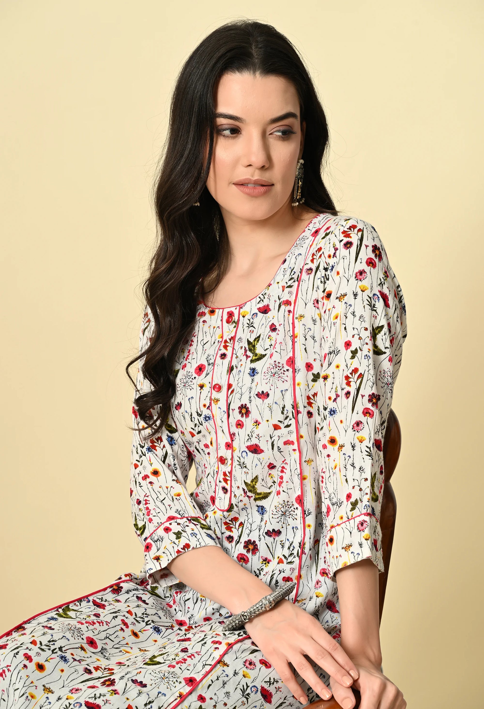 White Printed Rayon Kurta_1_Trisukh Clothing 
