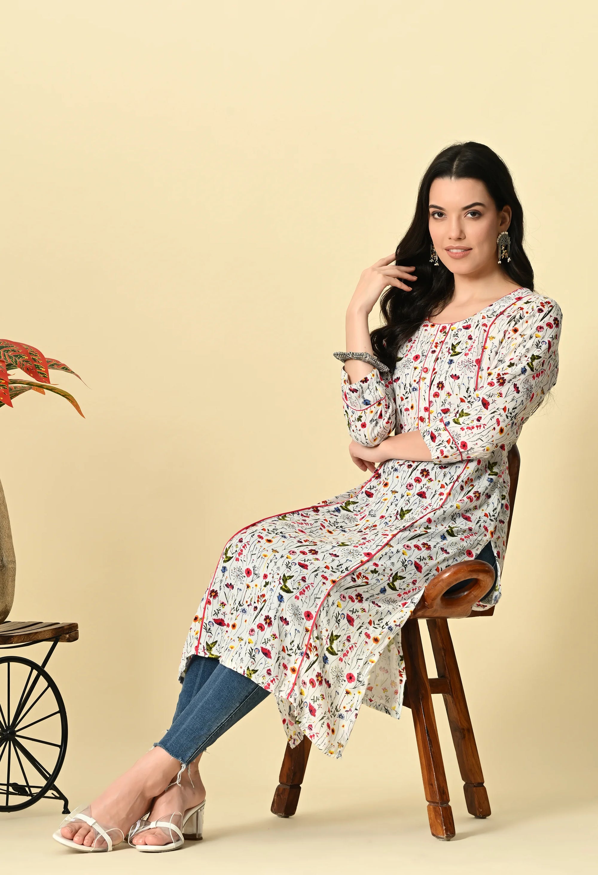 White Printed Rayon Kurta_2_Trisukh Clothing 