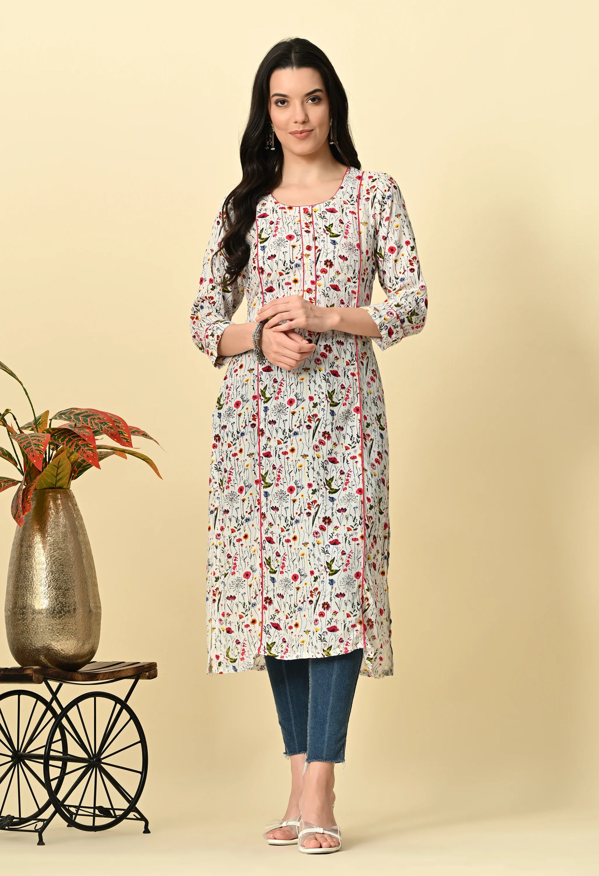 White Printed Rayon Kurta_4_Trisukh Clothing 