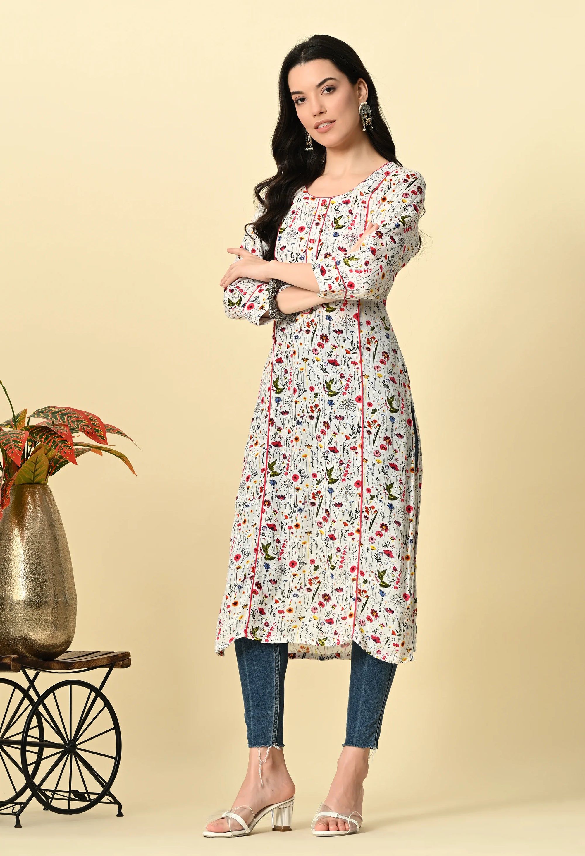 White Printed Rayon Kurta_5_Trisukh Clothing 