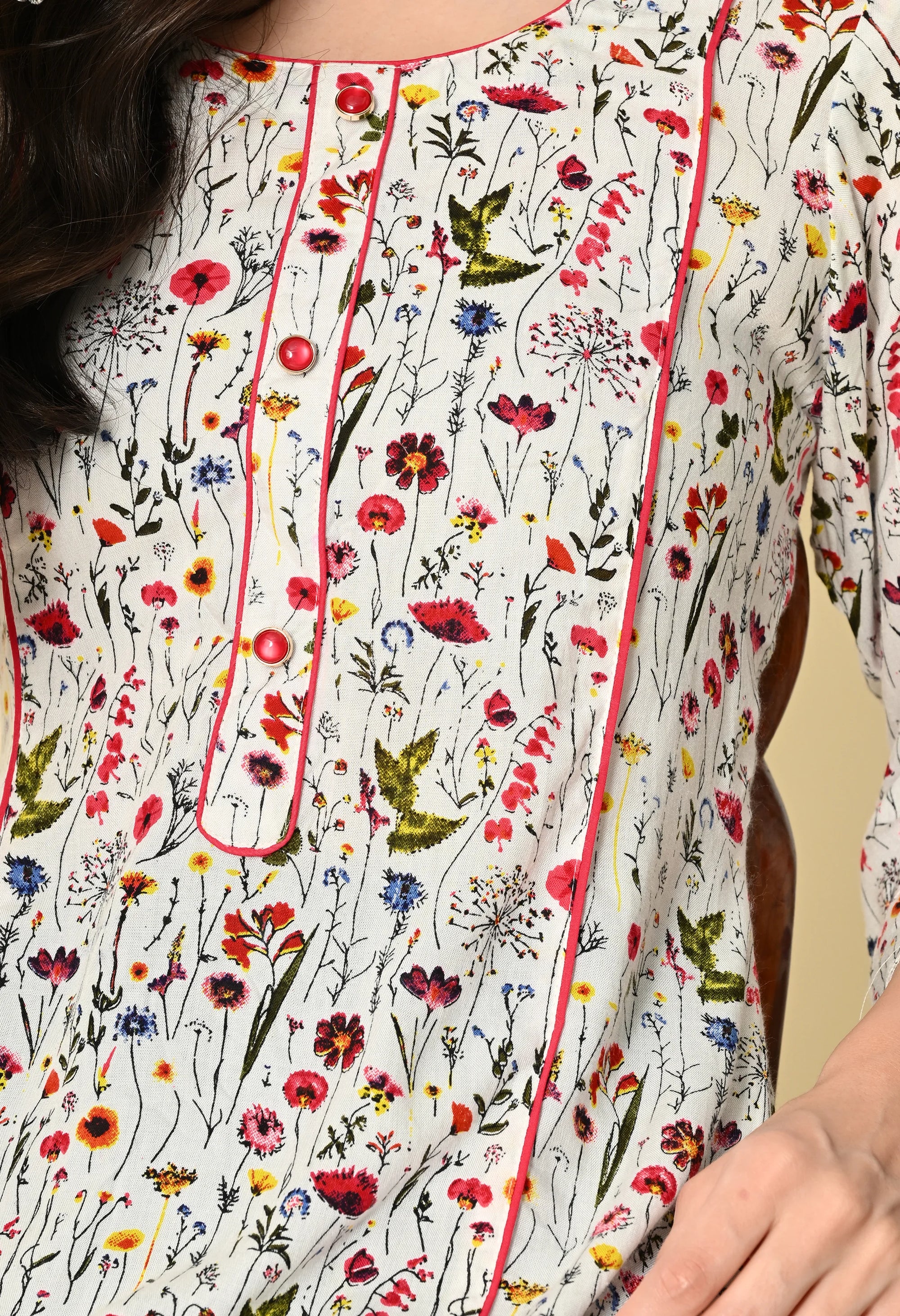 White Printed Rayon Kurta_6_Trisukh Clothing 
