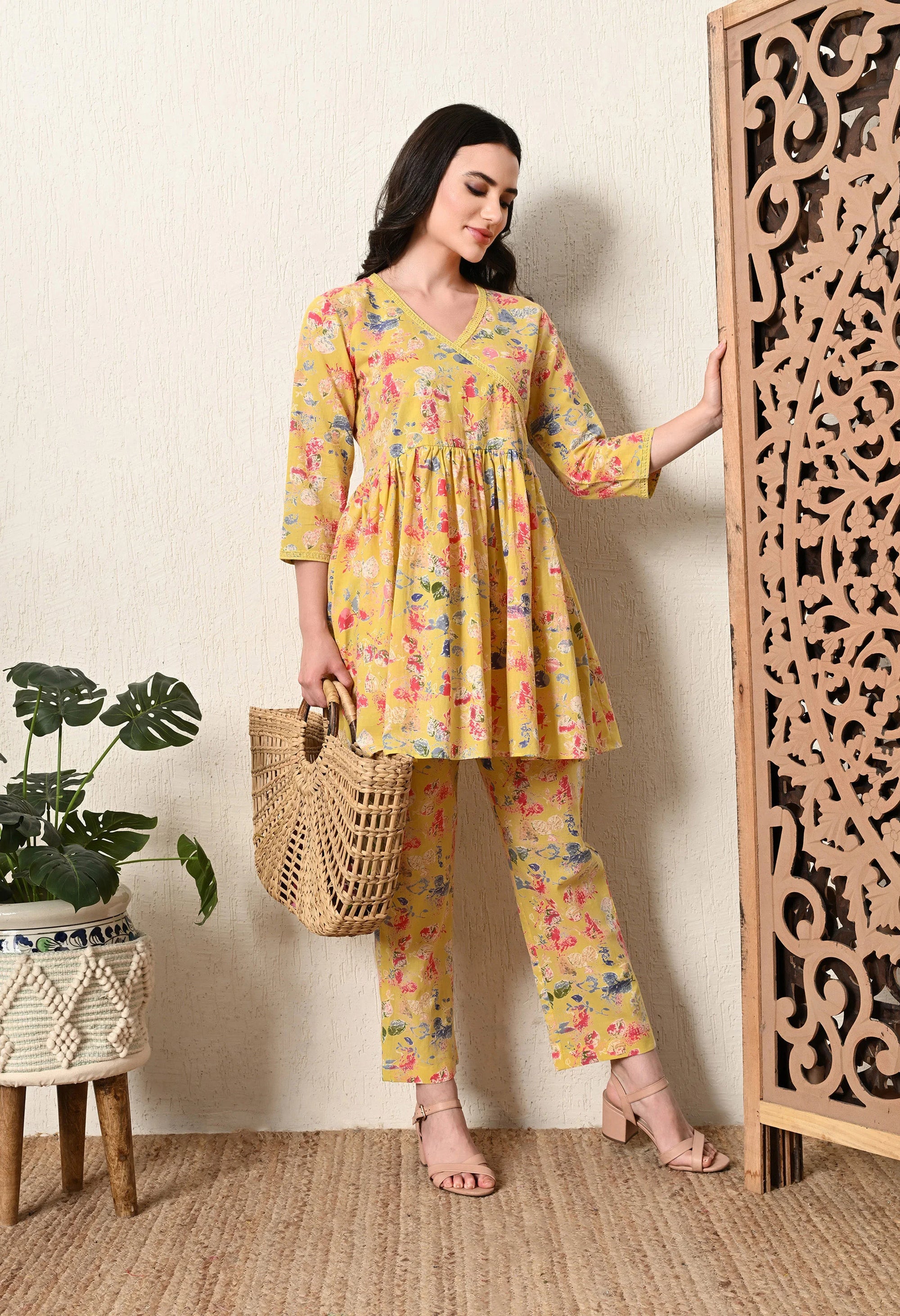 Yellow Angarakha co ord Set_1_Trisukh Clothing 